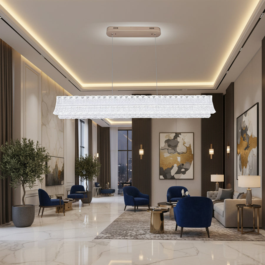 LED полилей с дистанционно управление, окачен TAMY 160W, линеен, студена/топла/неутрална светлина, златен, регулируема височина