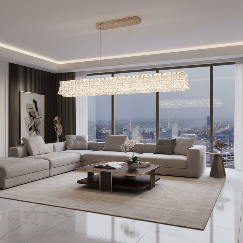 LED полилей с дистанционно управление, окачен TAMY 160W, линеен, студена/топла/неутрална светлина, златен, регулируема височина