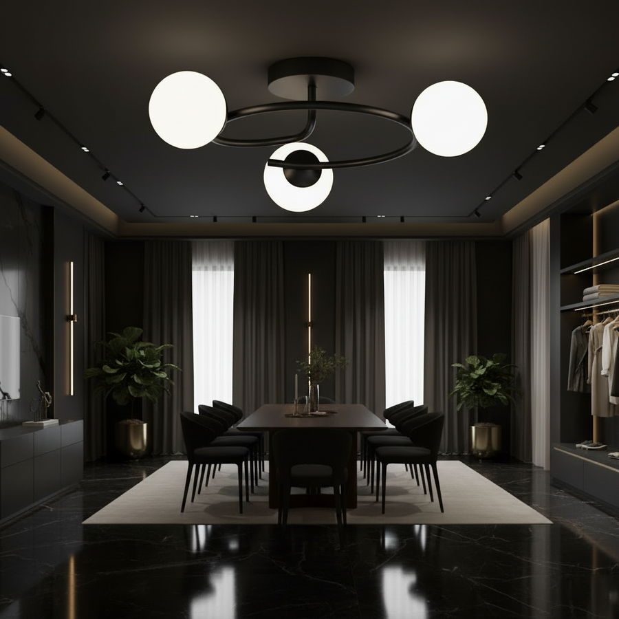 LED и кристален полилей ORBIT, 66cm, 3xE27, Globes, Черен
