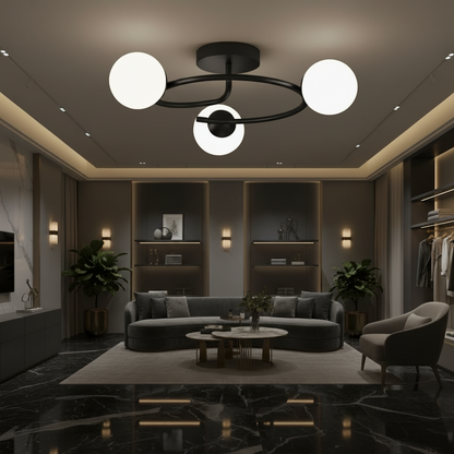 LED и кристален полилей ORBIT, 66cm, 3xE27, Globes, Черен