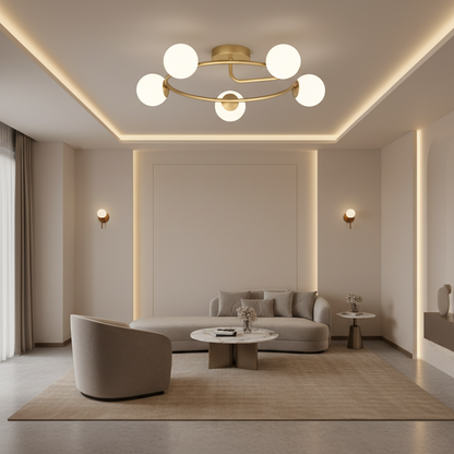 LED и кристален полилей ORBIT, 72cm, 5xE27, Globes, Gold