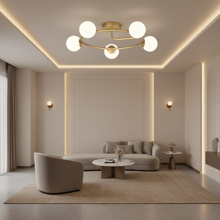 LED и кристален полилей ORBIT, 72cm, 5xE27, Globes, Gold