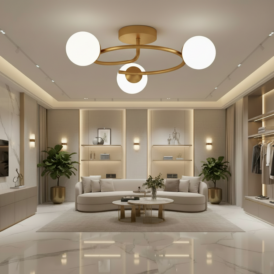 LED и кристален полилей ORBIT, 66cm, 3xE27, Globes, Gold