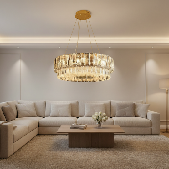 Кристален полилей ELYSIAN Eleganza 7xE14, D50 см, злато, регулируема височина, метал и кристал