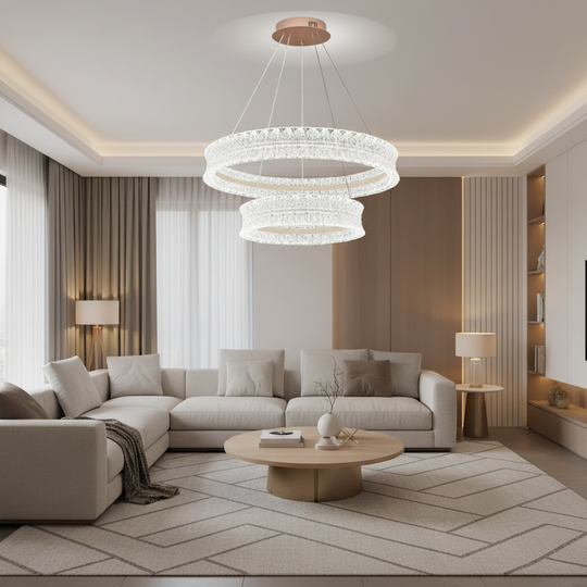 LED кристален полилей с дистанционно управление, 118W, топла/неутрална/студена светлина, Φ60 см, регулируема височина, метал и кристал, злато