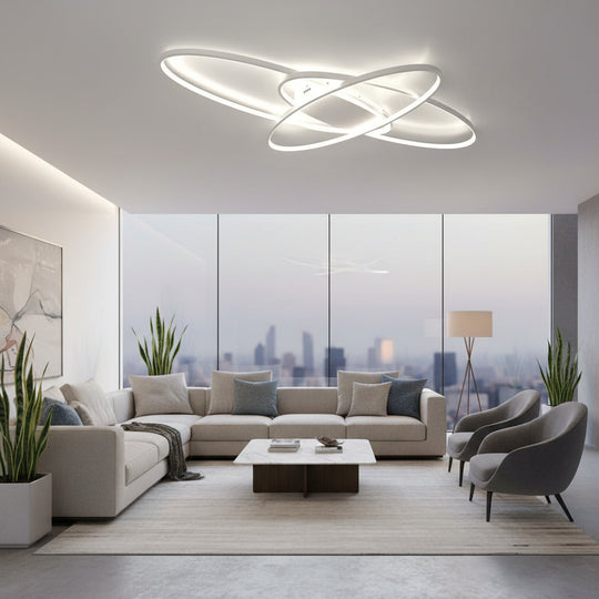 LED полилей с дистанционно COSMEE 84W, 3 венчелистчета, студена/топла/неутрална светлина, димируем, бял, метал и акрил