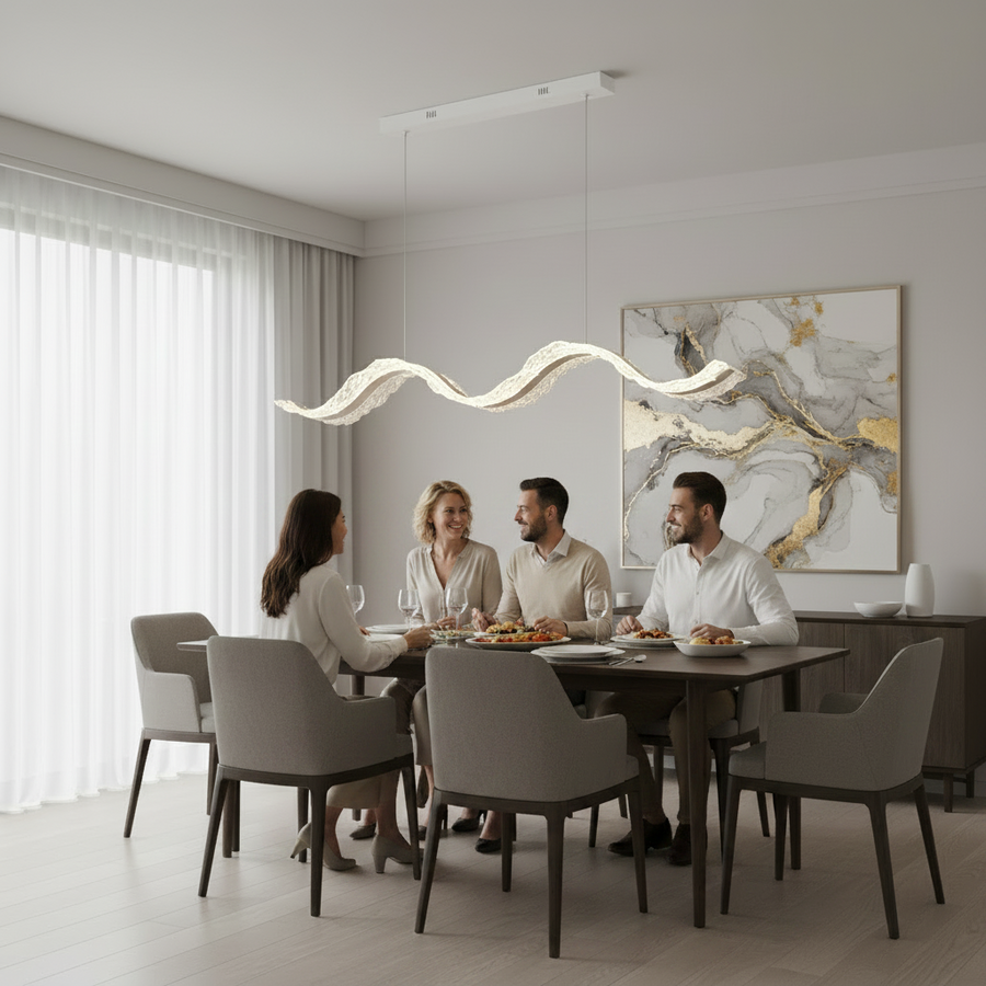 LED полилей с дистанционно управление, окачен AMI 63W, линеен, студена/топла/неутрална светлина, бял, регулируема височина