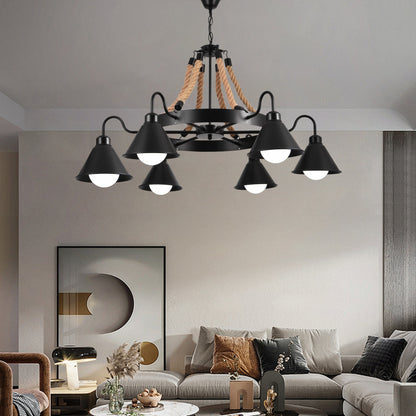 Винтидж полилей с въже с педро, 4 x e27 затворено дърво