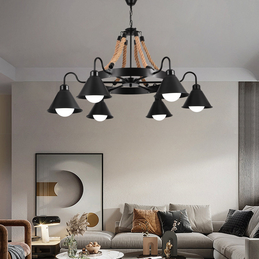 Винтидж полилей с въже с педро, 4 x e27 затворено дърво