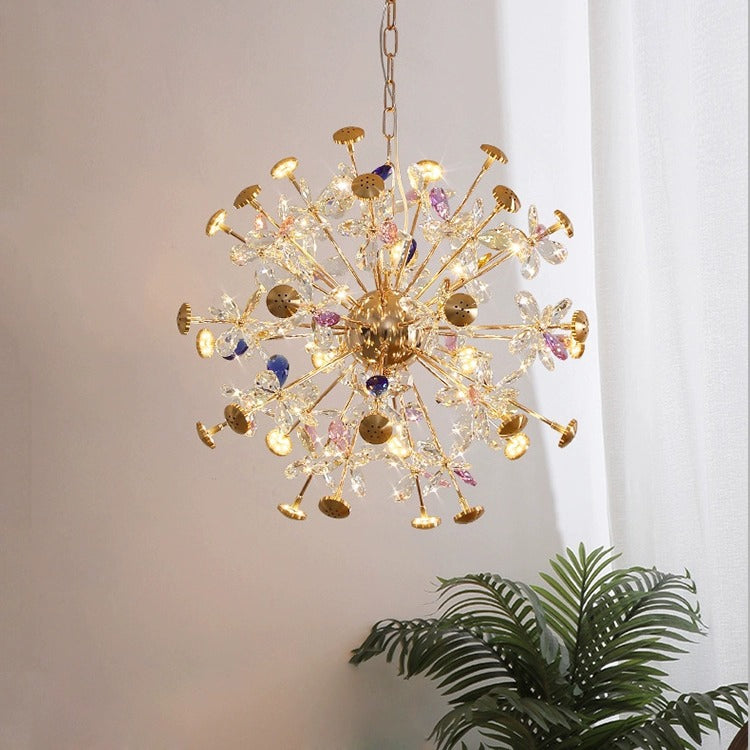 Модерен кристален полилей, CC372/600GD, 32xG4, злато и кристали, 55 см, регулируема височина, метал и кристал