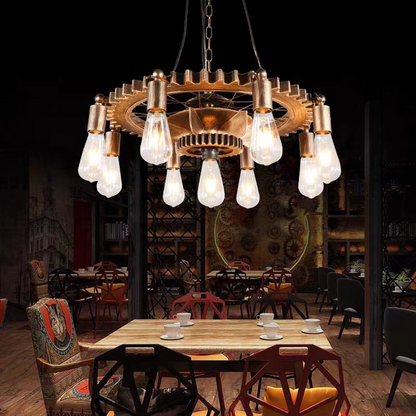 Винтидж полилей с въже с педро, 4 x e27 затворено дърво