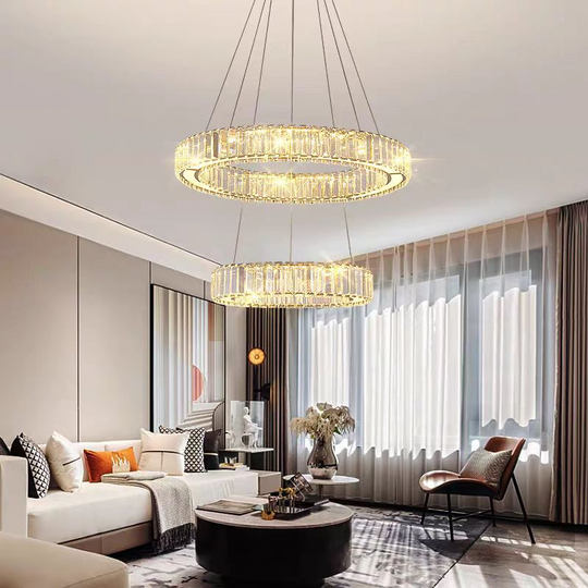 LED полилей с дистанционно управление LLC130/2CH, кристал и метал, 62W, 2 кръга, димиране, регулируема височина, студена/топла/неутрална светлина, луксозно осветление LED полилеи с дистанционно управление Заглавие по подразбиране Alessandro Design