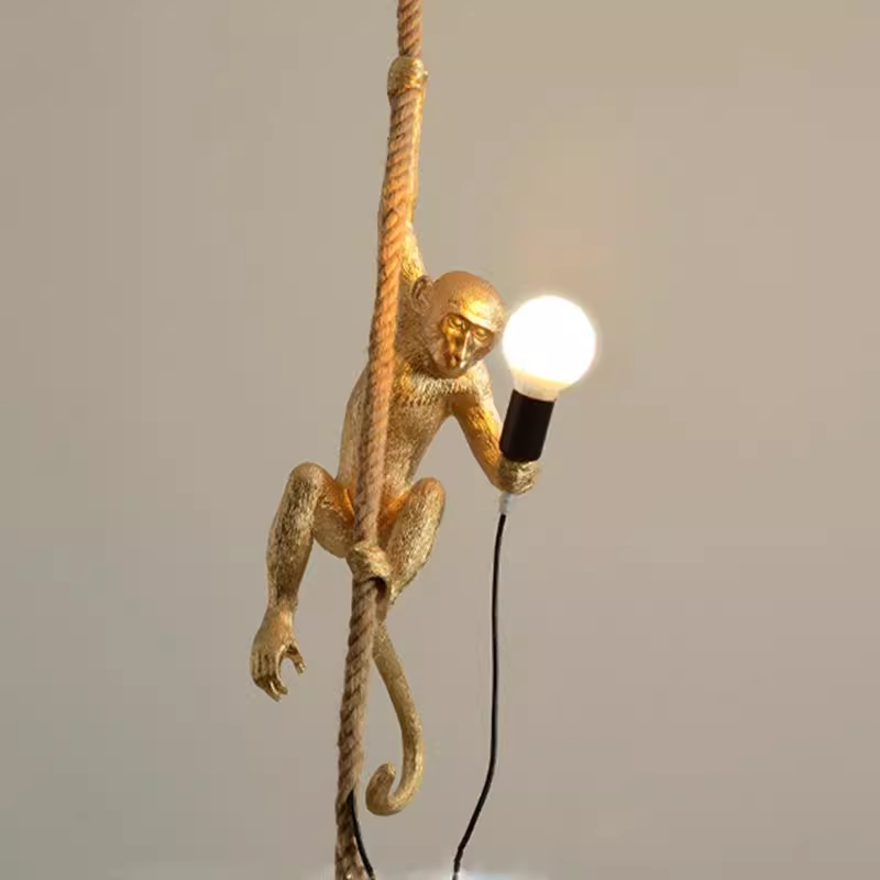 Винтидж полилей Corda, 1xE27, рустик, връв и метал, 130 см, черна опора