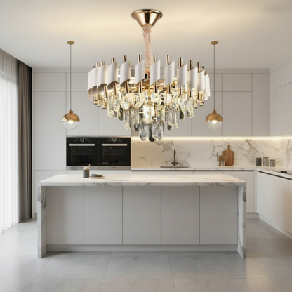 Кристален полилей VERSAILLES Nobile 5xE14, диаметър 40 см, блестящо злато и бяло