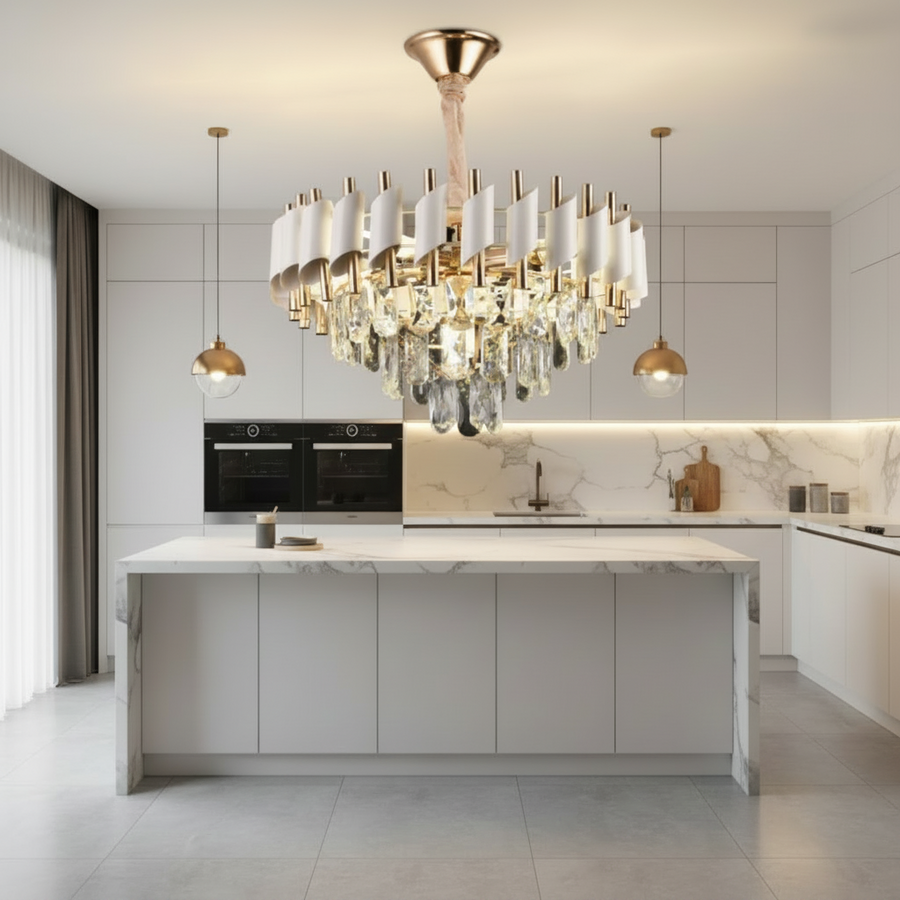 Кристален полилей VERSAILLES Nobile 5xE14, диаметър 40 см, блестящо злато и бяло