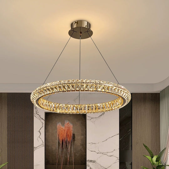 LED полилей с дистанционно управление, LLC132/500GD, кристал и метал, 26W, 1 кръг, димиране, регулируема височина, студена/топла/неутрална светлина, луксозно осветление LED полилеи с дистанционно управление Заглавие по подразбиране Alessandro Design