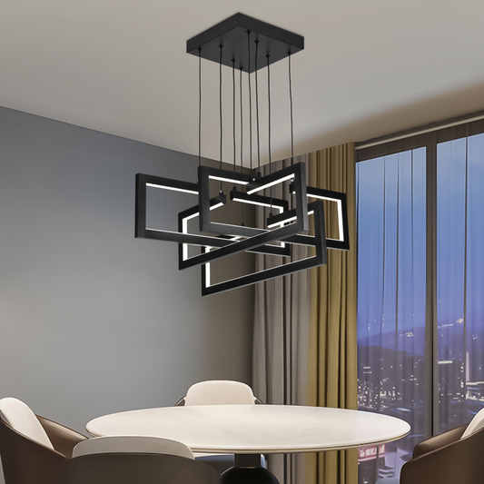 LED полилей с дистанционно управление, окачен 98W, 4 елемента, студена/топла/неутрална светлина, димиране, регулируема височина, черен