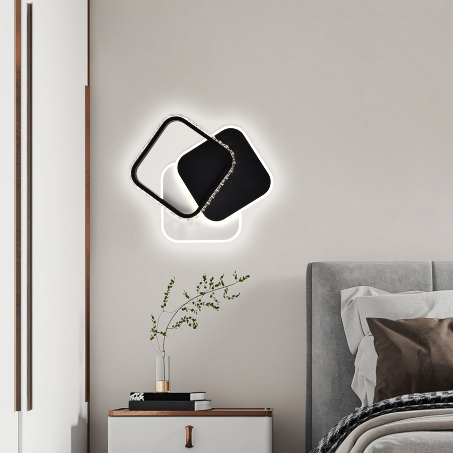 LED полилей с Prismiq 34W кристал, 3 квадрата, студ/гореща/неутрална светлина, черно