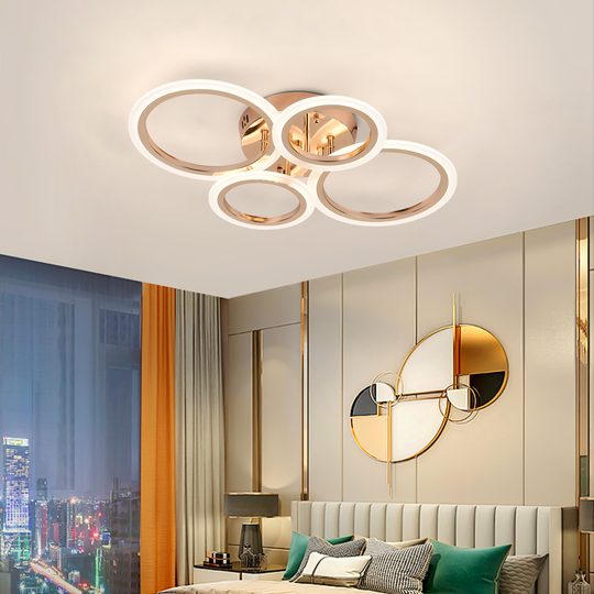 LED полилей с дистанционно BETTY 43W, 4 кръга, Студена/Топла/Неутрална светлина, Димируем, Блестящо злато