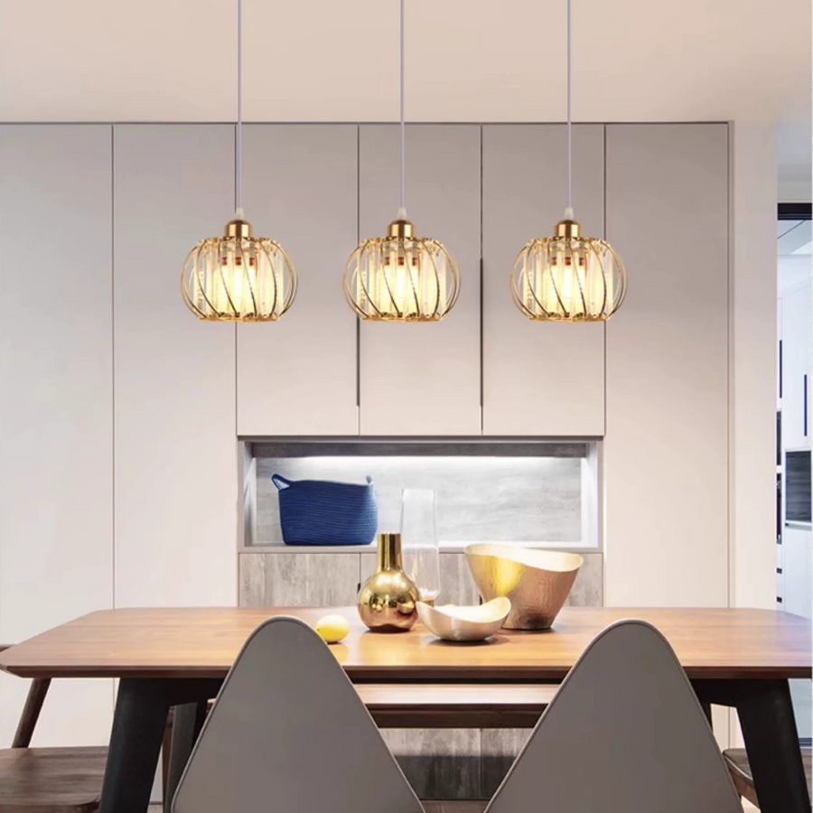 Модерен класически полилей, окачен, Monica LC910/3LGD, 3 X E27, злато, метал и стъкло, регулируема височина