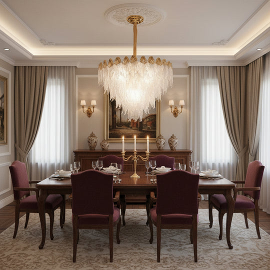 Кристален полилей MURANO Eleganza 9xE14, D50 см, злато, регулируема височина, метал и кристал
