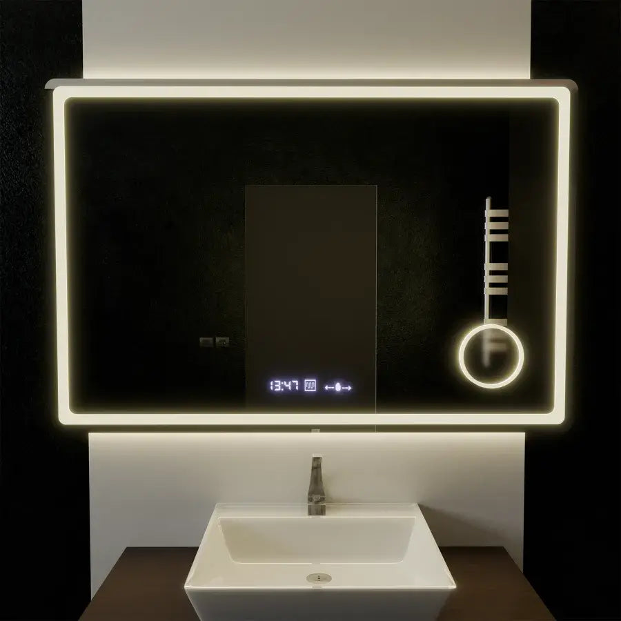 Огледален светодиоден правоъгълен 120x80cm Souverain Motionglow Marcello Dismantic Clock System & Dimable Cosmetic Terometer