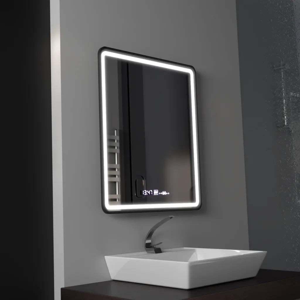 Огледало LED Touch Touch Favola System Размразяване на Neagra Clock и температура 75x90 cm Marcello Funghi Collection