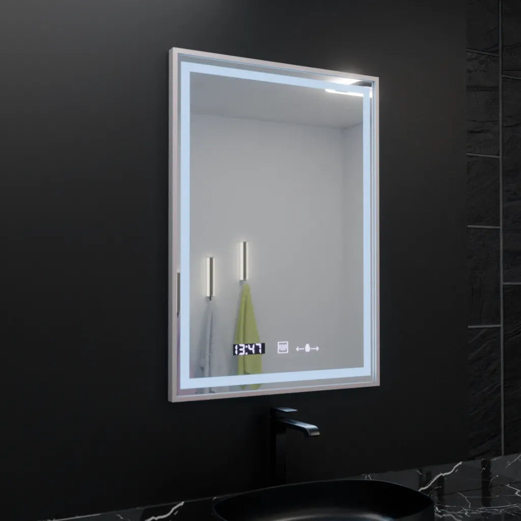Огледално светодиодно правоъгълно 60x80cm Verite Imperial Silver Motion Glow Marcello Dishorcy Clock Defrition System