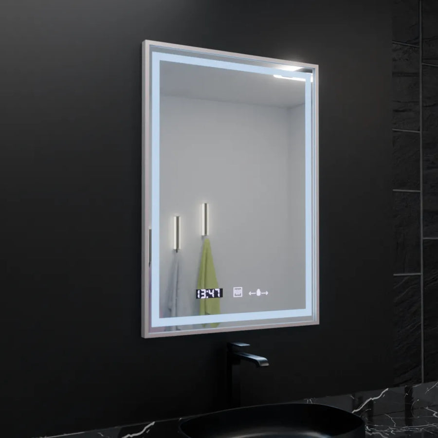 Правоъгълно светодиодно огледало, 60x80см, Verites Imperial Silver Motion Glow Marcello, Devover, Clock & Thermomet