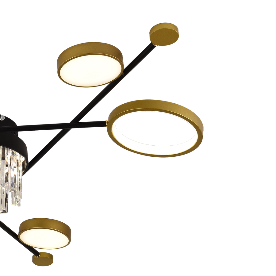 LED полилей с дистанционно управление и Crystal Guida 38W, 6 елемента, студена/гореща/неутрална светлина, недобросъвестно, златисто черно
