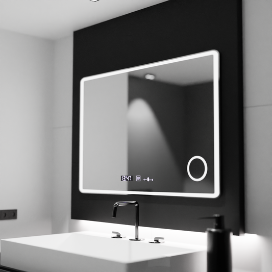 Огледално светодиодно правоъгълни 120x80cm Aura Riflesso Poro Motionglow Marcello System Sistabiles & Thermometer of the Caimity of the Cosmetic