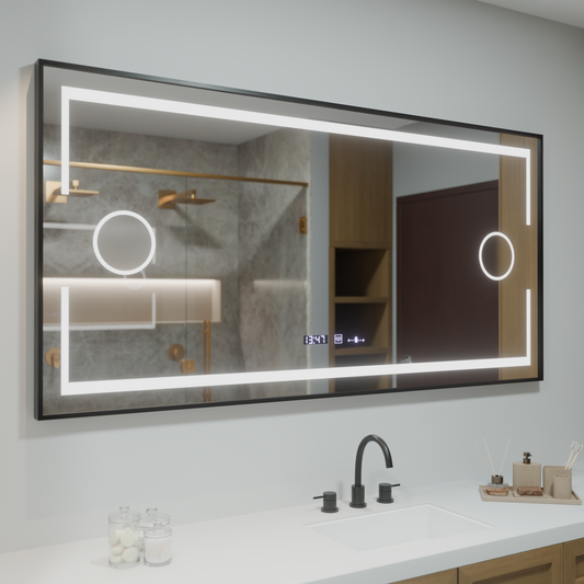 Правоъгълно светодиодно огледало, 120x80см, сензор за motionglow marcello, система за деактивиране, часовник и термометър, козметично увеличение