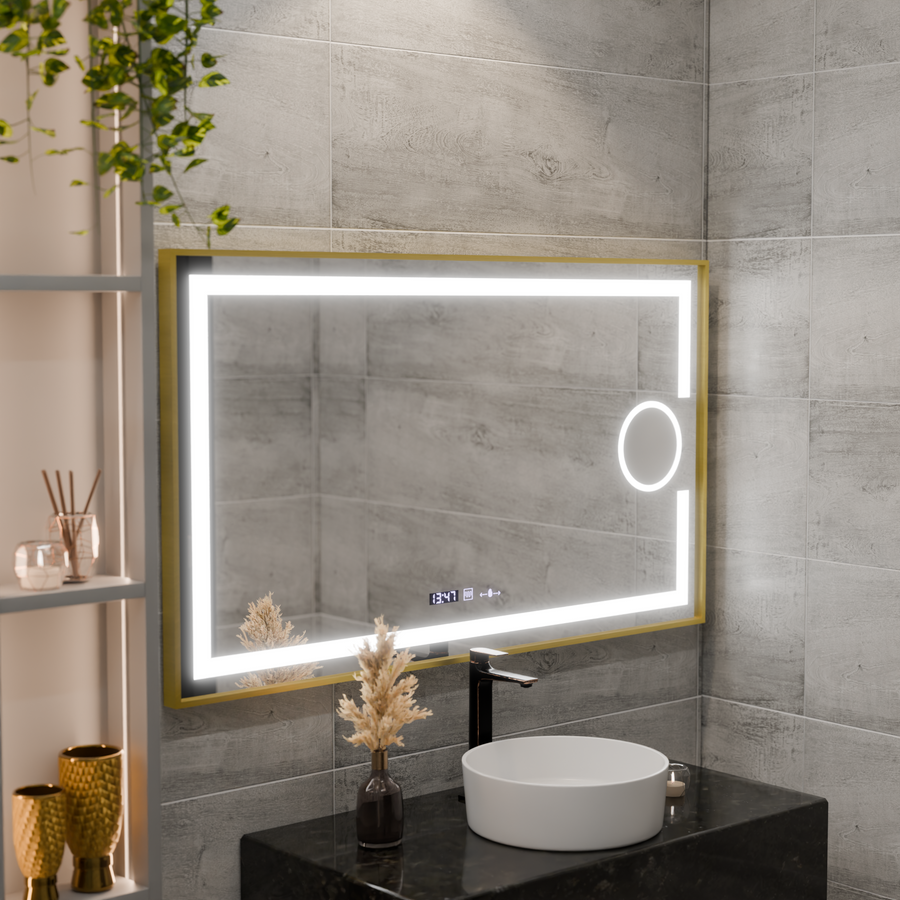 Правоъгълно светодиодно огледало, 50x70см, eclat motionglow marcello, система за размразяване, часовник и термометър, козметичен луп