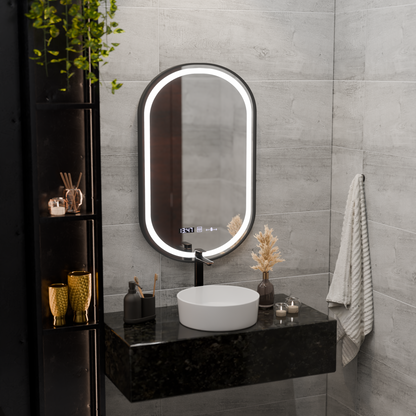Огледална LED Touch Touch Defrition System, часовник и температура 50x80 cm Black Brushd Frame Frame