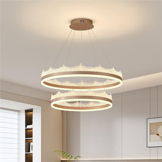 Окачен LED полилей с дистанционно управление NIVALIS 126W, Кръгове 60x80cm, Студена/Топла/Неутрална светлина, Димиране, Регулируема височина, Златни LED полилеи с дистанционно управление Заглавие по подразбиране Alessandro Design
