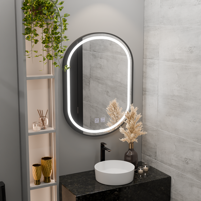60x80cm овално LED огледало, Torino Luce Touch, система за разтопяване, мрачен