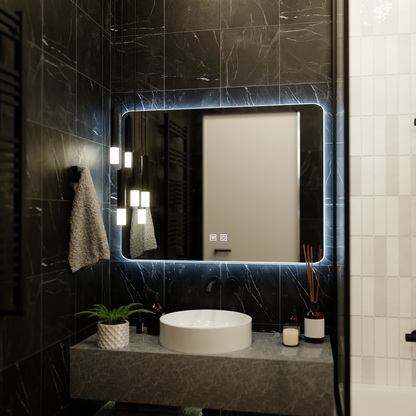 ARTEA Сензорно правоъгълно LED огледало, 80X60cm, система против запотяване, димиране, състезателна светлина 6000K