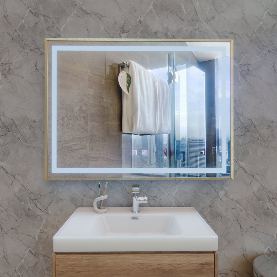 LED Touch Kariri Mirror, 80x60 cm, функция за размразяване, рамка с четка от златна роза