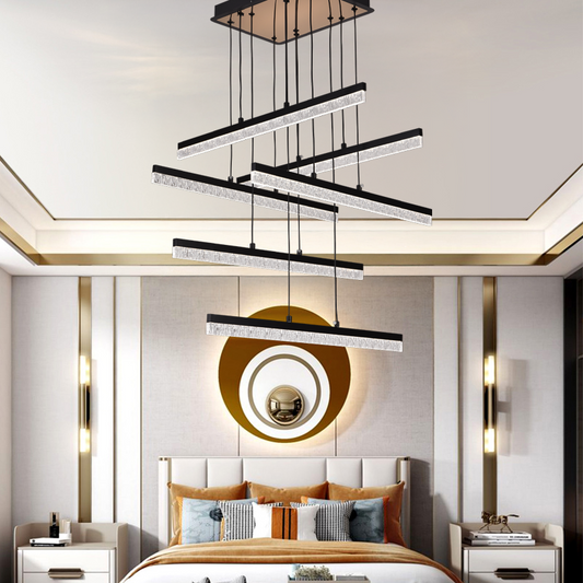 Висящ кристален LED полилей LT181/6BK, 84W, светлина 3000/4000/6000K, черен, регулируема височина