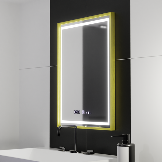 Правоъгълно светодиодно огледало, 50x70см, Royale Gold Motion Glow Marcello, заместник -система, часовник и термометър, размирен