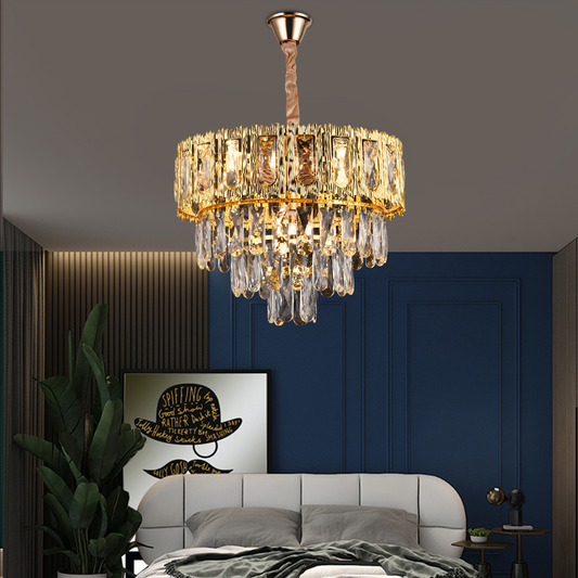 Belvedere Noble 5xe14 Кристален полилей, диаметър 40 см, лъскаво злато, регулируема височина