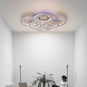 LED полилей с дистанционно управление и кристална Lia RGB 182W, 8 кръга, студена/гореща/неутрална светлина, нестабилна, лъскава хромирана бяла