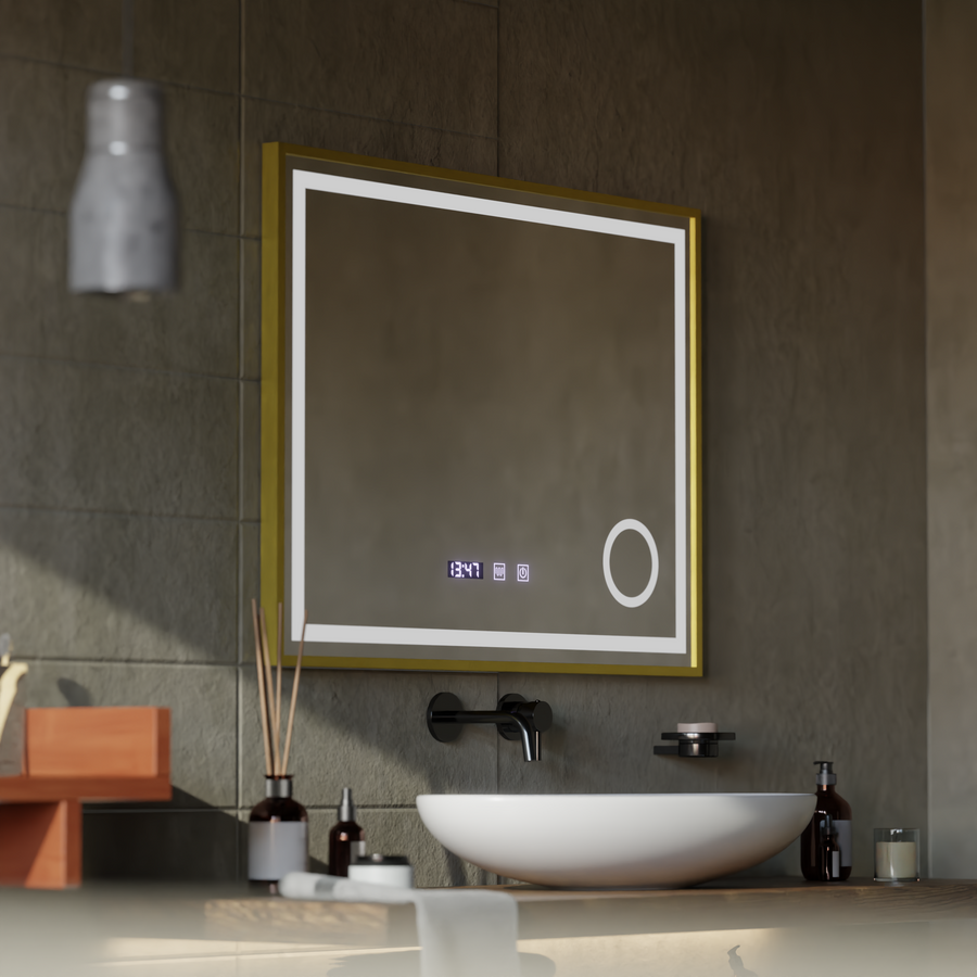 Огледални LED Touch Rolf Rolf Systems, часовник и температура 80x60 cm Golden Ramahed Cosmetics Lup