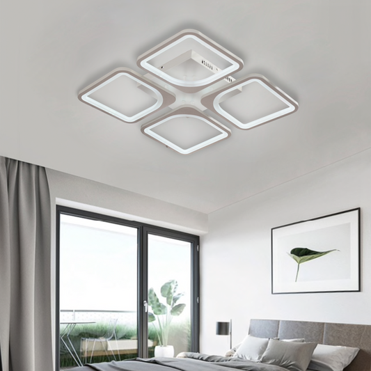 LED полилей с дистанционно управление, Zoe, 4 квадрата, 52W, студена/гореща/неутрална светлина, нестабилна, бяла