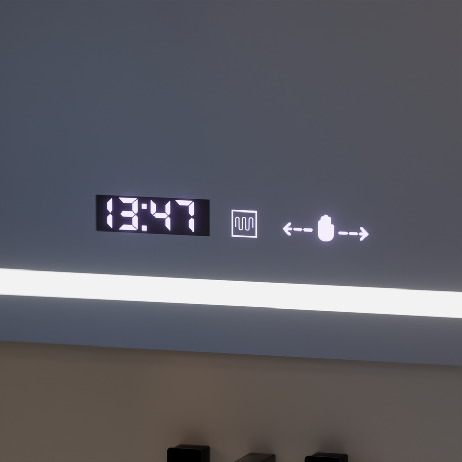 Правоъгълно светодиодно огледало, 110x75cm, Eclat Motionglow Marcello, заместник -система, часовник и термометър, козметичен луп