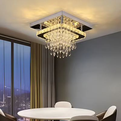 LED HANDELIER Alberico Square, 19W, студена/гореща/неутрална светлина, кристал, лъскав хром