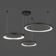 LED полилей, окачен с дистанционно управление, K9 кристали, 80W, 3 кръга, студена/гореща/неутрална светлина, нестабилна, черна, регулируема височина