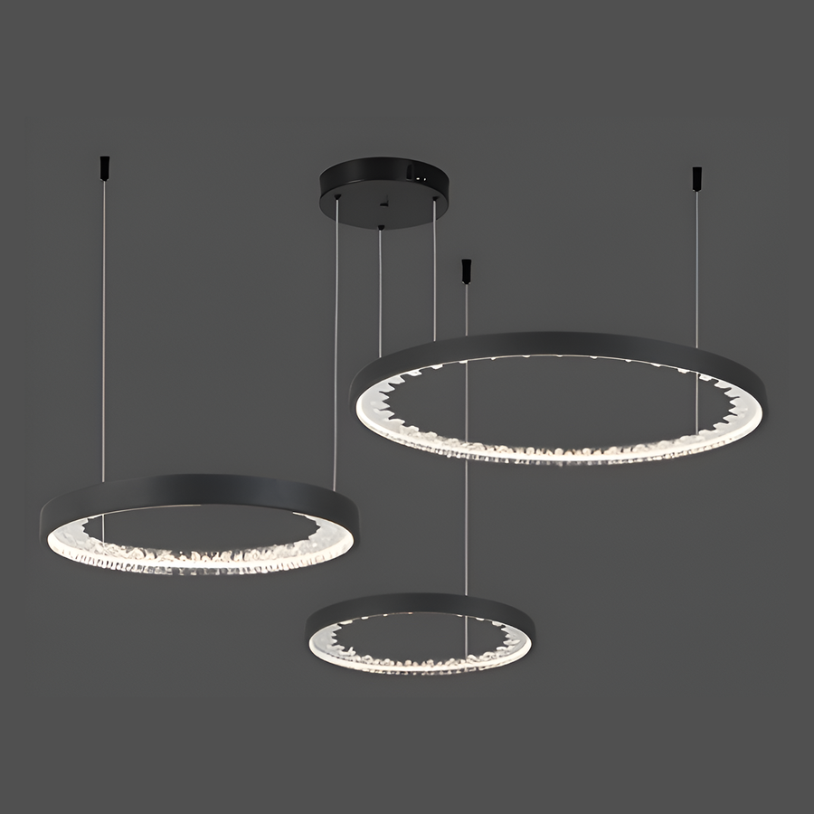 LED полилей, окачен с дистанционно управление, K9 кристали, 80W, 3 кръга, студена/гореща/неутрална светлина, нестабилна, черна, регулируема височина
