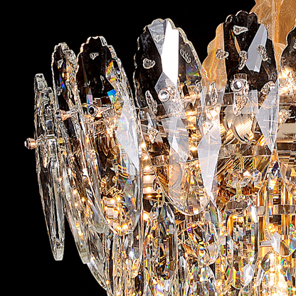 Кристален полилей, Елегантност, 7xE14, Диаметър 40 см, Блестящо злато, Регулируема височина, Метал и кристал