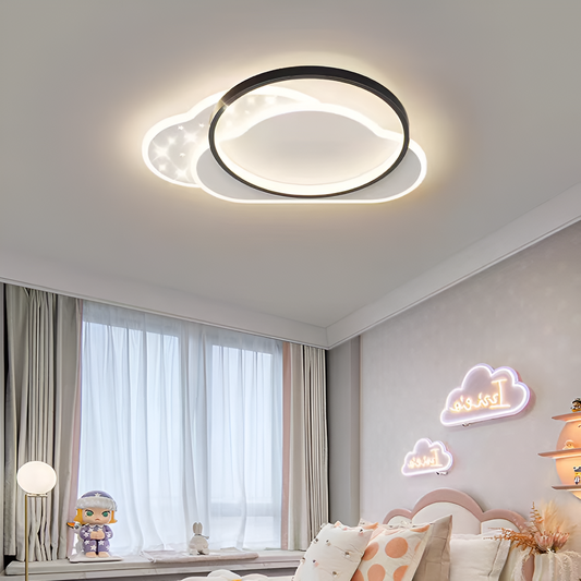 LED полилей с роман за дистанционно управление 125W, облак, студена/гореща/неутрална светлина, нестабилна, черно и бяло